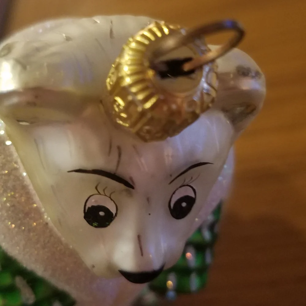 Christopher Radko Beary Chic White Polar Bear Christmas Ornament